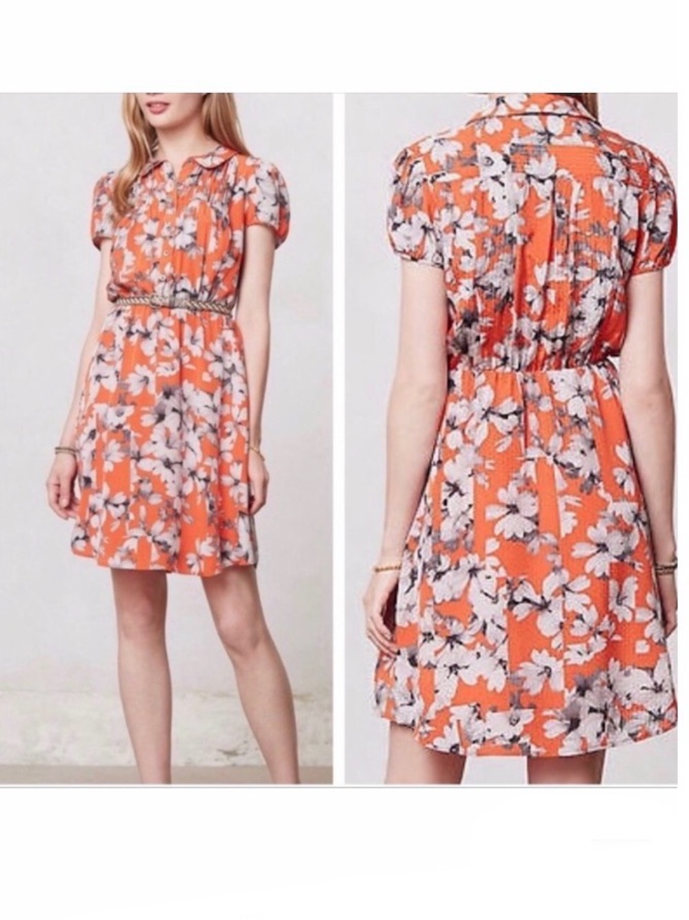Anthropologie Maeve Orange Floral Spectrum Dress Size 4